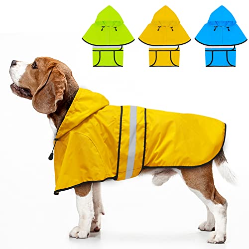 Dog Raincoat Reflective Dog Rain Jacket with Hoodie Lightweight Waterproof Rain Coat for Small Medium Large Dogs (Yellow / Medium)