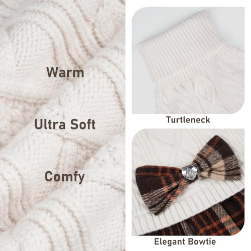 Dog Sweater Dress for Small Dogs Turtleneck Thick Knit Pullover (Medium (9-16lbs) / 06# White)