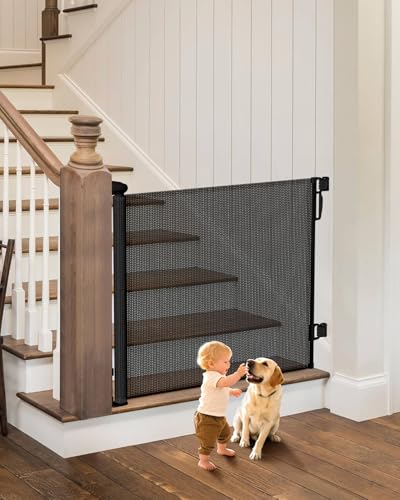 Extra Wide Retractable Baby Gate 71" Wide Fits Large Opening Black (Black / 34" Tall x 71" Wide)