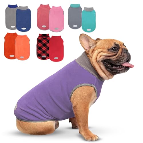 2 Pack Fleece Dog Sweater Pullover Lightweight Reflective Jacket (Large / Purple & Grey)