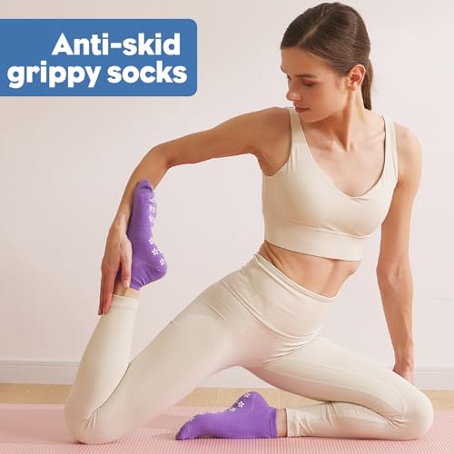 12 Pairs Grip Socks for Women & Men (5.5-9 / 12 Pairs/Sakura-multi)