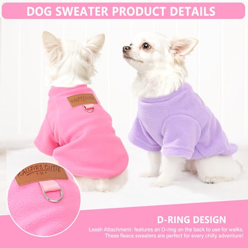 2 Pieces Dog Sweaters with Leash Ring Fleece Dog Winter Clothes for Small Medium Dogs Girl Boy Turtleneck Pet Sweatshirt Puppy Pullover Sweaters Cat Apparel Clothing (Pink-Purple / X-Large)