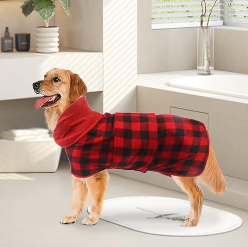 Dog Drying Coat (Small / Red Black Grid)
