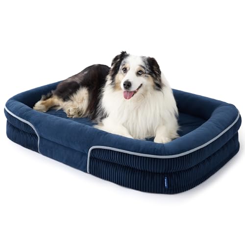 XLPro 360°Oval Bolster Orthopedic Dog Beds Large Sized Dog (Navy Blue / 45"lx32"wx7"th)