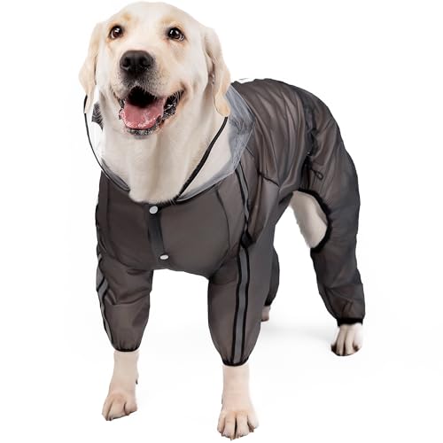 Dog Raincoat Dog Hooded Slicker Poncho (Black / 2XL)