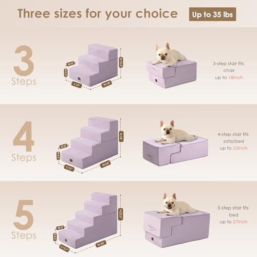 Dog Stairs for Bed 18" H (Lilac / Standard 15" x 24" x 18")