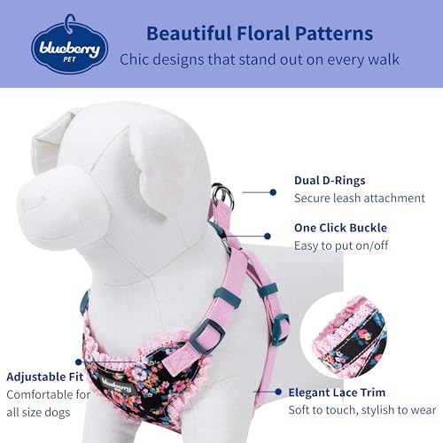 Soft & Comfy Made Well Elegant Floral No Pull Mesh Puppy Dog Harness Vest in Sleek Black ((14" - 16") Chest Girth (Pack of 1) / Sleek Black)