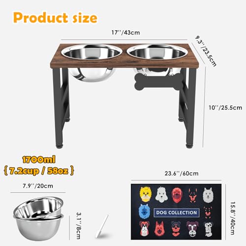 10" Tall Elevated Dog Bowls (Brown-L / Height:10inch)