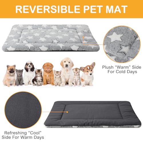 4 Pcs Dog Crate Pads Soft Warm (Rectangular 18 x 24 x 1.6 Inch / Star / Gray)