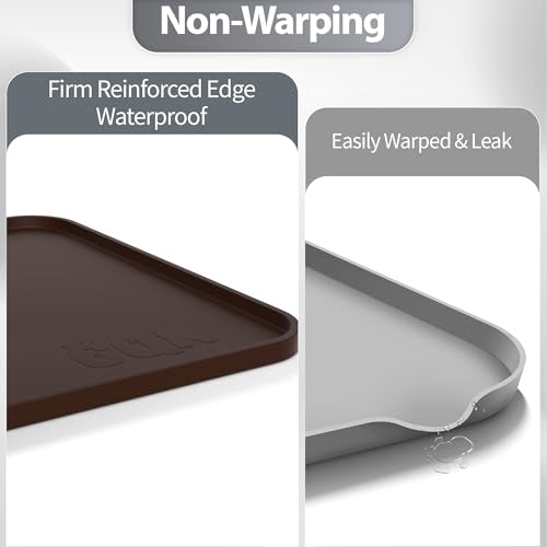 Silicone Dog Cat Food Mat Extra Thick Raised Edge (Brown / 24"L x 16"W)
