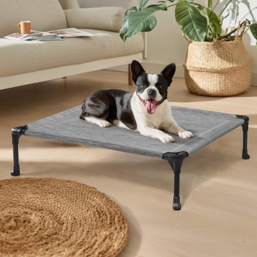 Outdoor Elevated Dog Bed for Medium Dogs (32.0"L x 25.0"W x 7.0"Th / Black Silver)