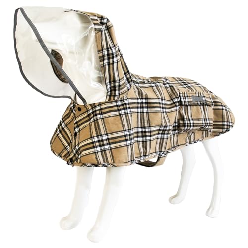 Dog Waterproof Raincoat with Poncho Hoodie (Medium: 13-22lbs / Khaki)