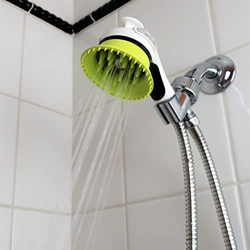 White Handheld Shower Head with Dog Brush and Splash Shield