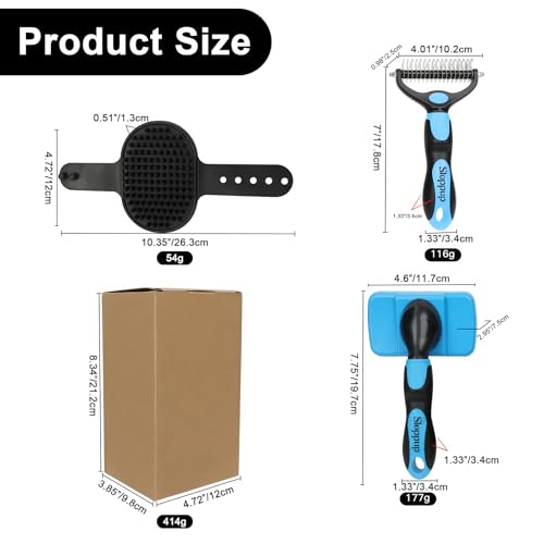 Blue Pet Grooming Kit 3Pcs Dematting Comb for Dogs&Cats Shedding (Blue)