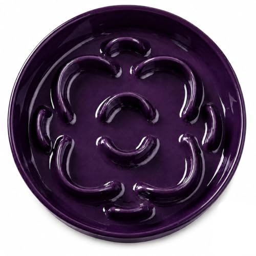 Ceramic Slow Feeder Dog Bowl (Purple / Small without Stand)