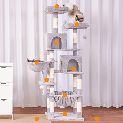 Cat Tree 70 inches Tall Cat Tower for Indoor Large Cats HCT032W (70.08 inch / Light Gray)