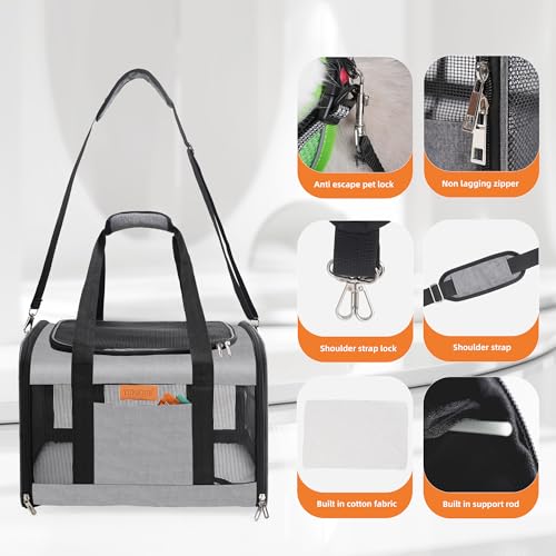 Soft Sided Cat & Dog Carrier for Pets Up to 15 Lbs (grey)