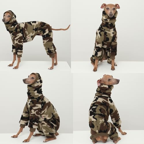 D Doggy Star Italian Greyhound Sweater Turtleneck Outfit Camo Warm Fleece Onesie Clothes Whippet for Dog Coat (L / Flc Green Camo)