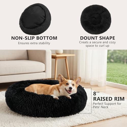 Orthopedic Dog Bed Comfortable Donut Cuddler Round Pet Beds Ultra Soft Washable Dog and Cat Cushion (S-PLUS(27''x 27'') / Black)
