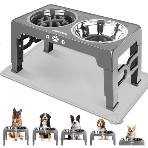 Elevated Dog Bowls for Medium Large Dogs with Mat (for Medium Large Dogs 1 Basic&1Slow Bowl with Mat / Grey)