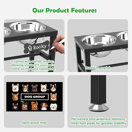 Elevated Dog Bowl Stand for Large Dogs& Extra Large Dogs with 3 Bowls 101oz (Black-3L-Three)