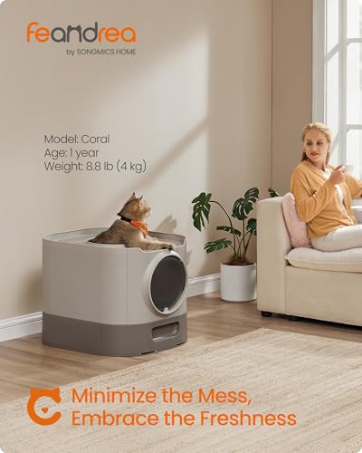 Cat Litter Box with Lid (21.3"L x 16.9"W x 15.7"H / Oatmeal + Warm Gray)