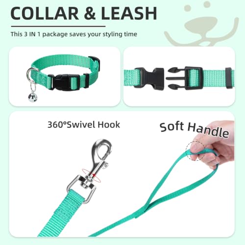 Adjustable Dog Harness Collar and Leash Set Step in No Pull Pet Harness for Small Medium Dogs Puppy and Cats Outdoor Walking Running (Solid Green / XS (CHEST 13"-14.5"))