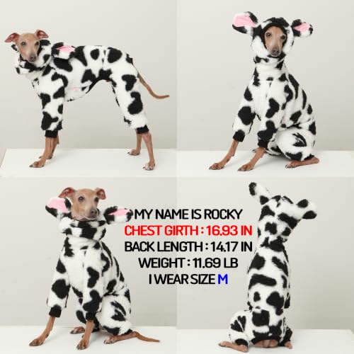 D Doggy Star Italian Greyhound Clothes Warm Fleece Cow Print Winter Onesie (M / Onsi Cow Print)
