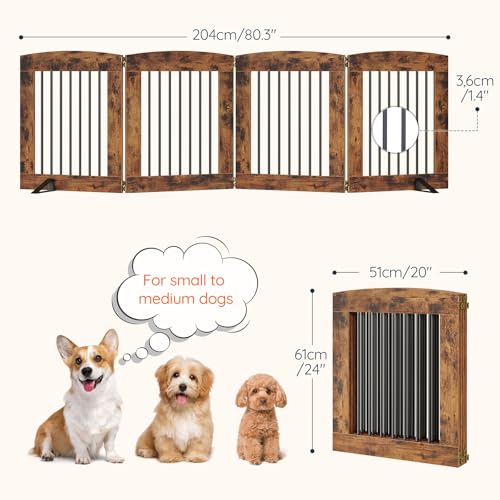 Indoor Dog Gate with Support Feet (Rustic Brown / 【4 Panels】80.3"L x 24"H)