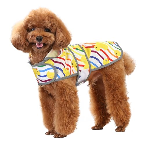 Dog Raincoat Waterproof Dog Rain Jacket with Hood (Rainbow Ducks / Small)