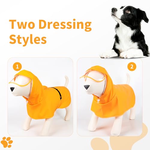 Dog Raincoat Dog Rain Jacket Poncho with Hood and Leash Hole (Neon Yellow / L(16-22lbs))