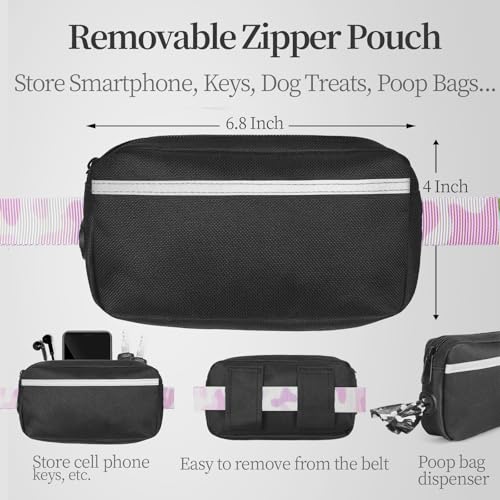 Hands Free Dog Leash with Zipper Pouch (white-purple mix / Large)