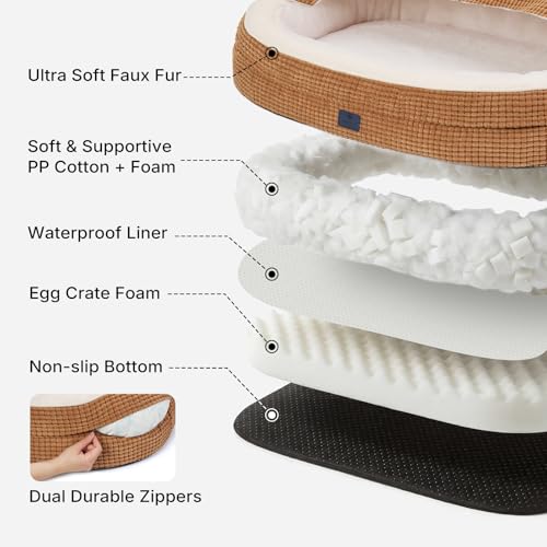 2-in-1 Dog Cave Bed with Cover, Covered Dog Bed for Large Dogs (Brown / 48"L x 35"W x8"Th)