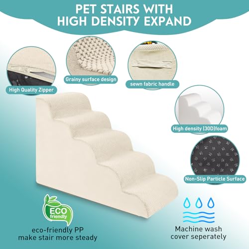 Dog Stairs for Small Dogs (Beige / 5-Step (H: 22.8IN))