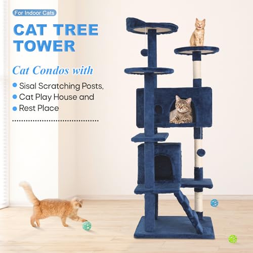 54" Cat Tree Tower (Navy Blue)