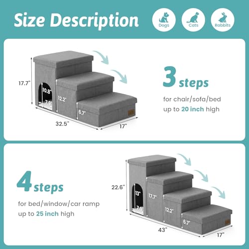 Dog Stairs with Storage (Grey / 32.5x17x17.7 inch)