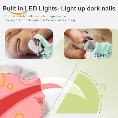 2-in-1 Dog Nail Grinder & Dog Nail Clipper for Sensitive Pets (Green)