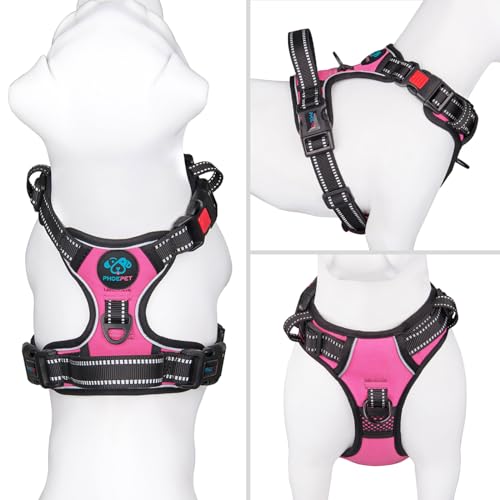 Reflective Dog Harness Large Breed Adjustable No Pull Vest (Large / Pink)