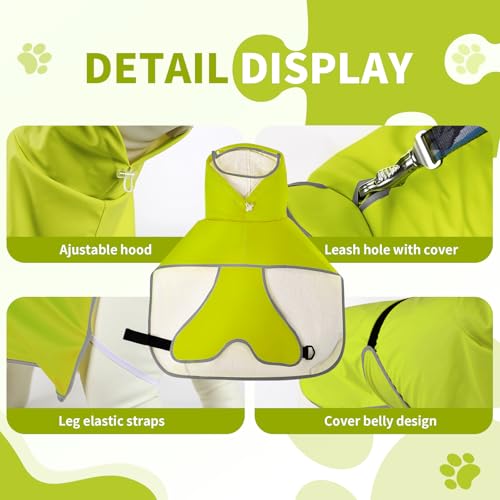 Dog Raincoat Dog Rain Jacket Poncho with Hood and Leash Hole (Neon Green / L(16-22lbs))