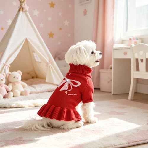 Bowknot Dog Sweater Dress for Small Dogs Girl (X-Large (21-28lbs) / Red)