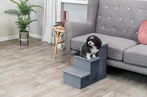 3 Step Velour Pet Stairs (Gray / 11" W x 17.7" H)
