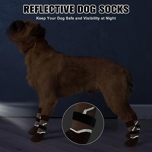Dog Socks to Prevent Licking Paws for Hot (Reflective Brown / M(Pack of 4))