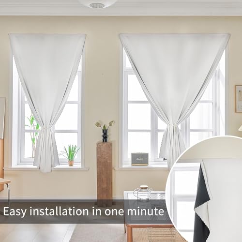 Self Adhesive Curtains 100% Blackout Shades Window Cover Sticky Curtain Portable Easy Open Black Out Curtains for Bedroom Living Room No Drilling (White/ Thickened / 59"W x 63"L (Pack of 1))