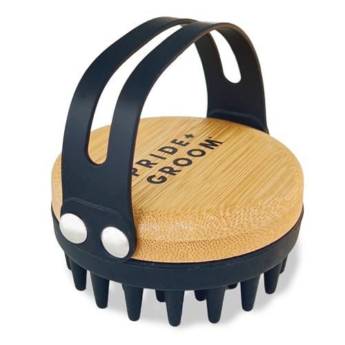 Bath Brush Dog Brush with Silicone Teeth & Bamboo Base to Release Debris & Undercoat