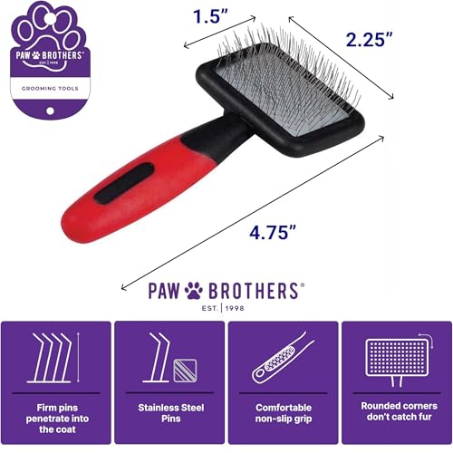 Paw Brothers Mini Pin Tiny Flat Slicker Brush for Dogs (Mini Soft Pin Slicker Brush)
