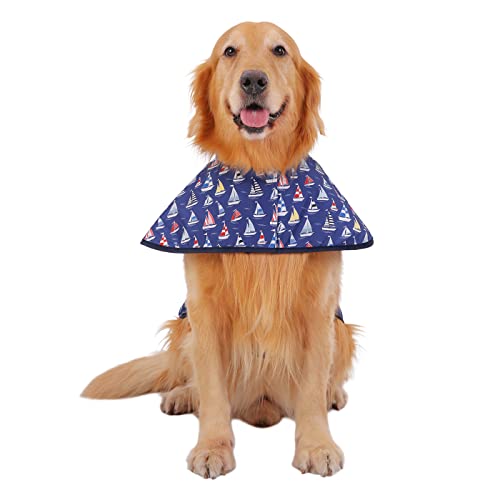 Dog Raincoat with Hood & Leash Hole S (Large / Nautical Boats)