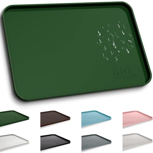 Silicone Dog Cat Food Mat Extra Thick Raised Edge (Dark Olive / 18"L x 12"W)