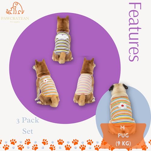 3 Pack Pet Cotton Sleeveless Top Striped Vest Top Soft Breathable Puppy Tank Top Cat Tee Dog Sleeves Top (Medium)