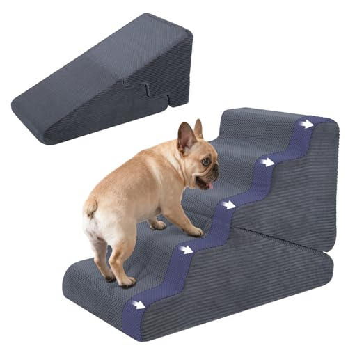 Dog Ramp for Bed (Grey / Extra Wide 5 Step)