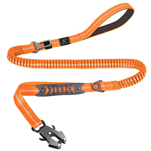 Tactical Shock Absorbing Bungee Dog Leash Heavy Duty (Neon Orange / Aviation aluminum)